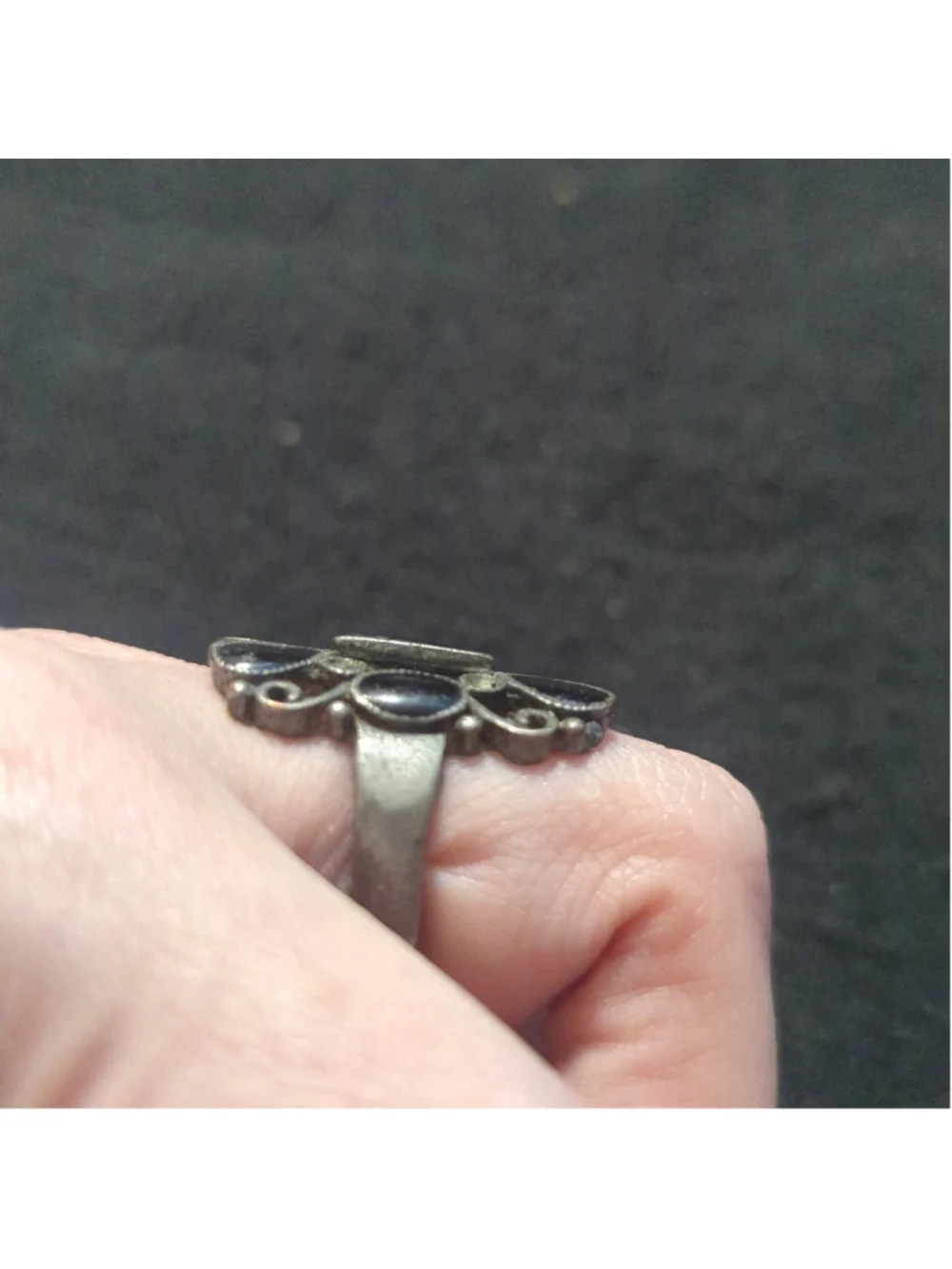 Vintage Pewter and Black Onyx Gemstone Chunky Statement Ring - size 9